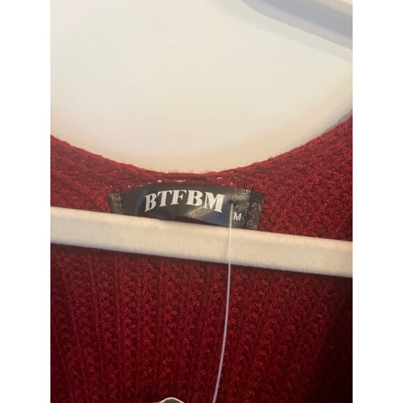 BTFBM Red Cable Knit twist knot sweater - Picture 2 of 3